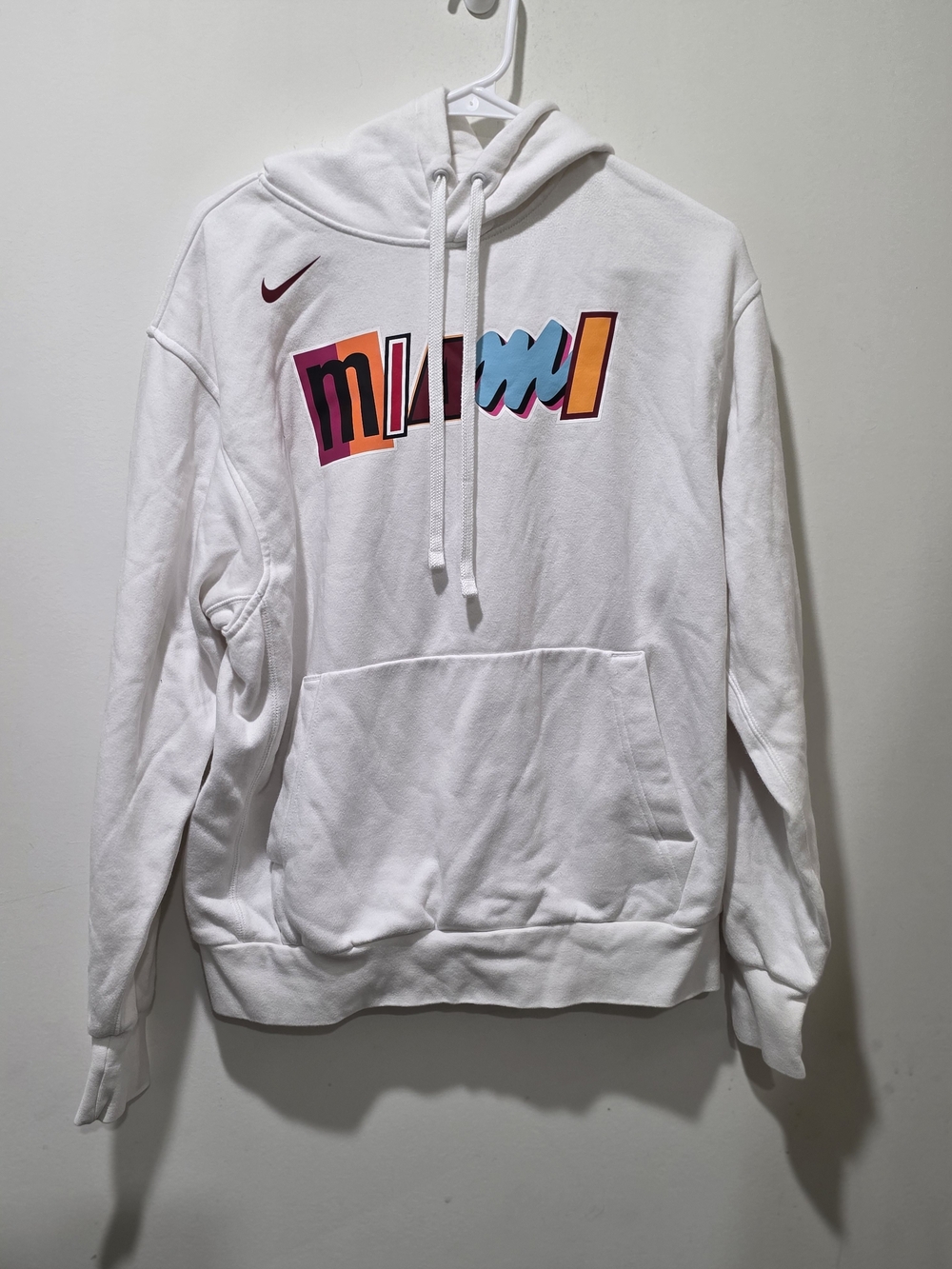 Nike White Hoodie with Multicolor Miami Graphic